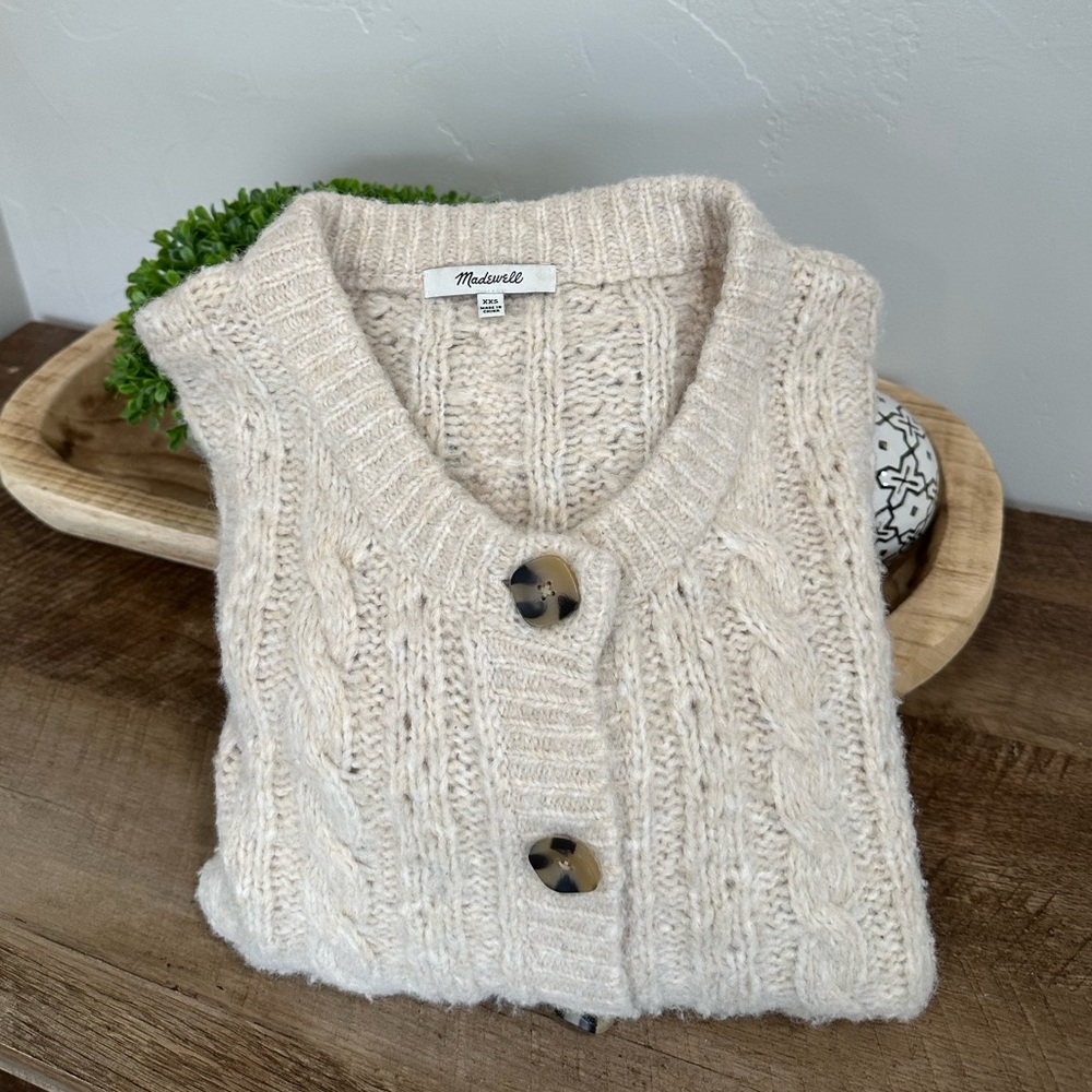 Madewell Cream Cable Knit Button Cardigan